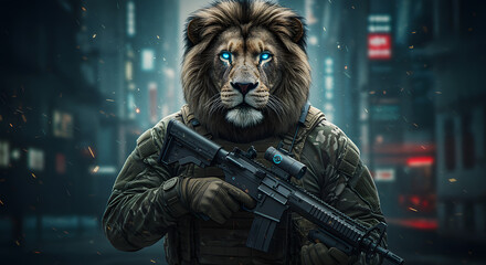 Lion Soldier: A Futuristic Urban Warfare Scene