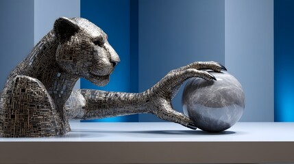 Elegant sculpture of a cat capturing the essence of feline grace and artistic design