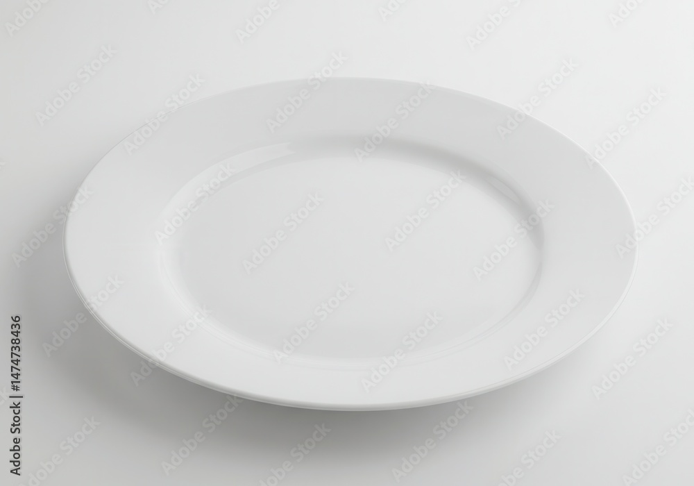 Aufkleber a simple white plate on a white surface with soft shadows creating a minimalist composition view