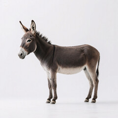 Obraz premium Standing Donkey Isolated on White Background Looking Down Thoughtfully