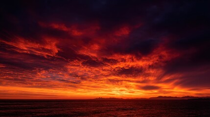 Fiery sunset over the ocean