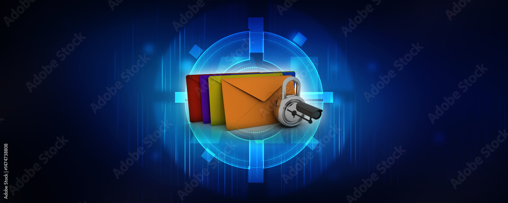 Aufkleber 3d rendering envelope network secured cctv camera protected lock
