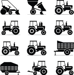 Tractor Icon Silhouette Set | Farming Machine Vector Art Agricultural Tractor Silhouettes | Farming & Equipment Icons

