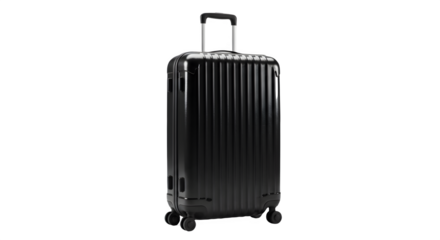 Sleek black suitcase ready for travel. Perfect for a weekend getaway! 3d rendering isolated on white background. Cartoon plastic style icon