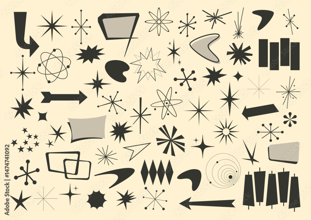 Fototapete atomic style vector pack of different shapes from the fifties