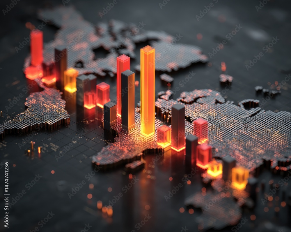 Poster global data visualization map with bar graphs