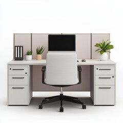 Modern Office Workspace with Minimalist Desk and Green Plants