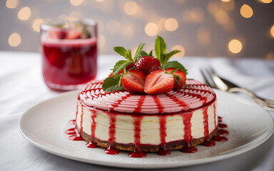 Delicious Strawberry Cheesecake Dessert Fresh Strawberries Cream Sweet Treat Bakery Pastry
