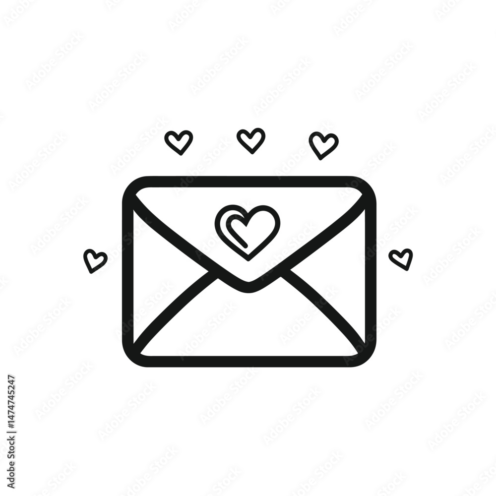 Poster a love filled envelope with floating hearts conveys a message of affection on white
