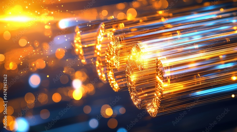 Aufkleber dynamic motion of abstract golden circles with glowing light trails