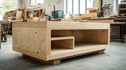 Modern Wooden Coffee Table in a Workshop