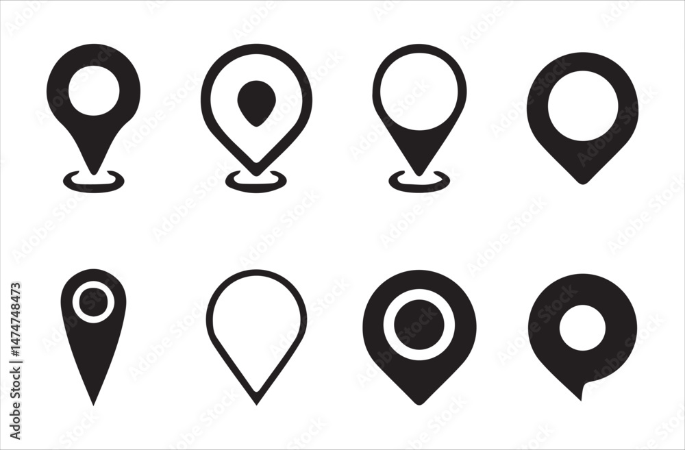 Poster location icon set. map pin. gps. place marker. gps location symbol collection. set of map pin locati