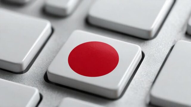 White keyboard button with the red circle of the Japanese flag, tech meets tradition, digital art, gion matsuri, kanda matsuri, japan flags