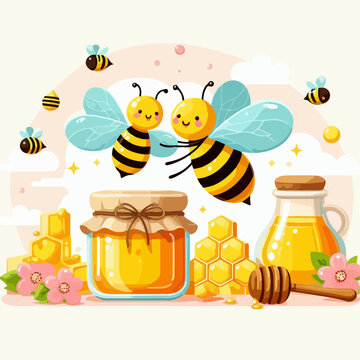 vector illustration of a honey and bees