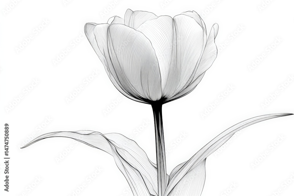 Poster delicate outline of a tulip capturing the beauty of nature in a minimalist style