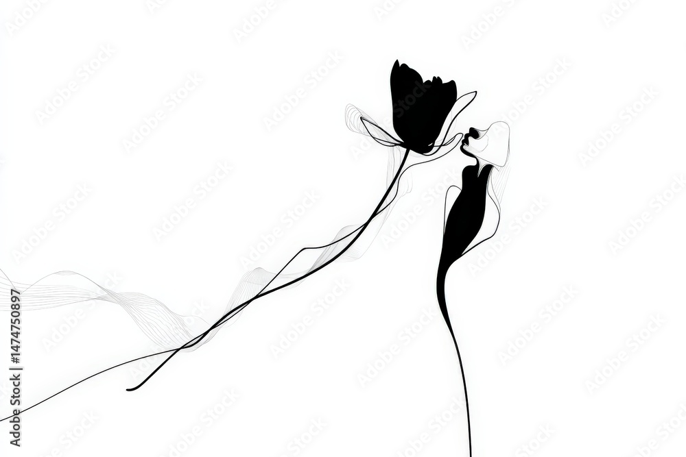 Aufkleber two abstract flowers silhouetted against a white background showcasing delicate lines and contrastin