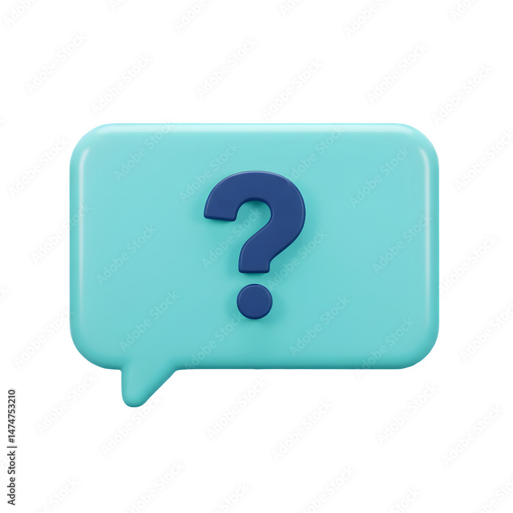 Poster a teal speech bubble with a dark blue question mark. perfect for faq pages or help sections. 3d rend