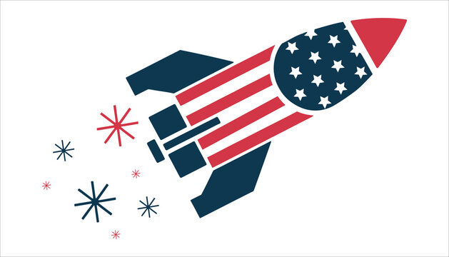 Rocket Launch with American Flag and Fireworks Design