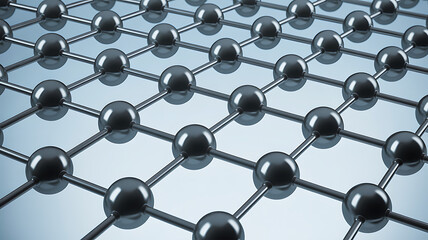 Abstract 3D Rendering of a Network Structure with Metallic Spheres and Connecting Rods