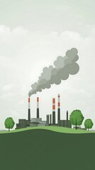 Obraz premium Industrial Landscape and Environmental Impact: A visual representation of a factory belching out dark smoke, casting a somber shadow on the horizon.