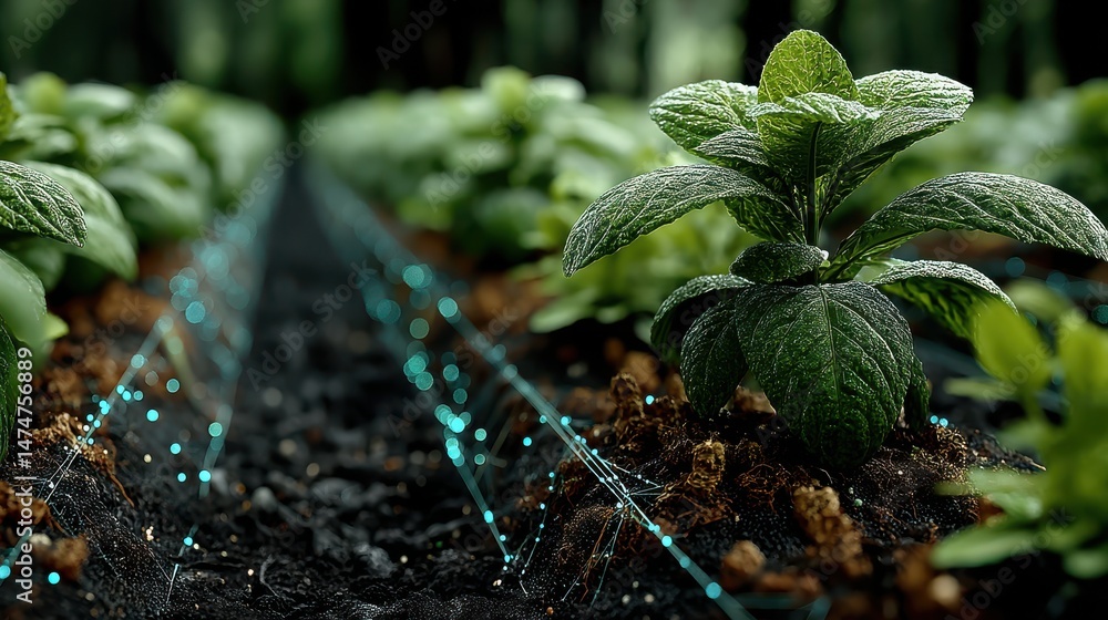 Poster using agricultural technologies for growing plants and scientific plants research concepts nature te