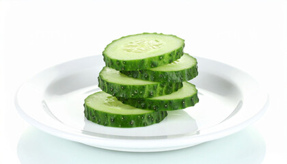 the image depicts a stack of evenly cut pieces of a green vegetable on a plain dish, set against a bright background