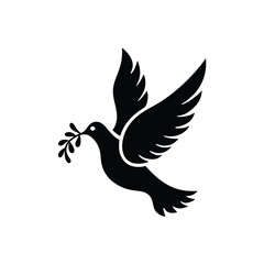 Silhouette of Dove with Olive Branch – Peace Symbol Vector Icon