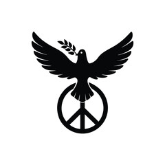 Obraz premium Silhouette of Dove with Olive Branch – Peace Symbol Vector Icon