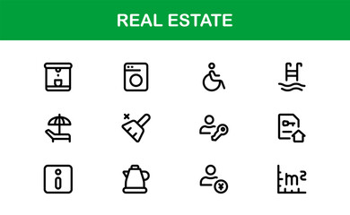 Property and Real Estate Premium Icons. Professional, Modern Residential, Commercial, and Architecture Symbol Set for Real Estate Marketing and Branding line style