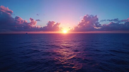 Serene Sunrise Seascape: Pastel Gradient Sky Reflecting on Calm Waters with Depth of Field Control, Ideal for Meditation Apps and Wellness Center Digital Displays