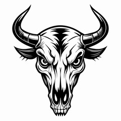 Obraz premium Illustration of a bull skull in black and white style. 