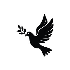 Silhouette of Dove with Olive Branch – Peace Symbol Vector Icon
