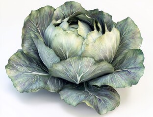 Obraz premium Close-up of a head of cabbage. Detailed, vibrant greens and whites