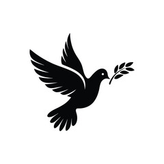 Silhouette of Dove with Olive Branch &ndash; Peace Symbol Vector Icon