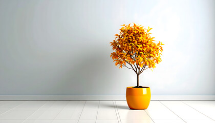 Yellow Potted Tree: A vibrant yellow potted tree with lush foliage stands against a minimalist backdrop, bringing a splash of color and life to a modern interior.