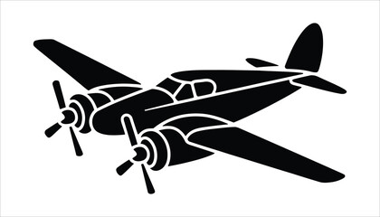 Vintage Propeller Airplane Silhouette Vector Isolated on White