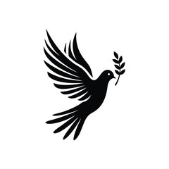 Obraz premium Silhouette of Dove with Olive Branch – Peace Symbol Vector Icon
