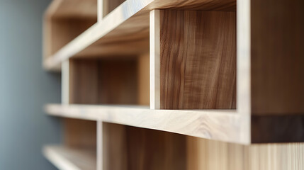 Fototapeta premium Close-Up of Modern Wooden Shelving Unit