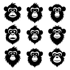 Set monkey silhouette isolated vector on white background