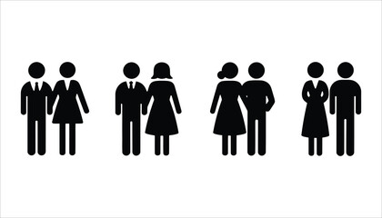 Couple Silhouette Icon Set. Male and Female Pair Vector Isolated on White.