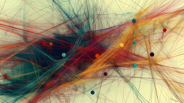 Abstract Multicolor Lines and Dots on Light Background &ndash; Digital Art Composition