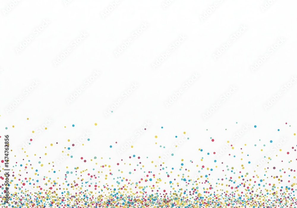 Poster scattered colorful confetti dots on a white background creating a festive and celebratory effect loo
