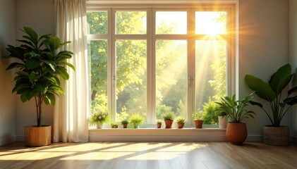 Sunlight streaming through energy efficient windows, heating, cooling