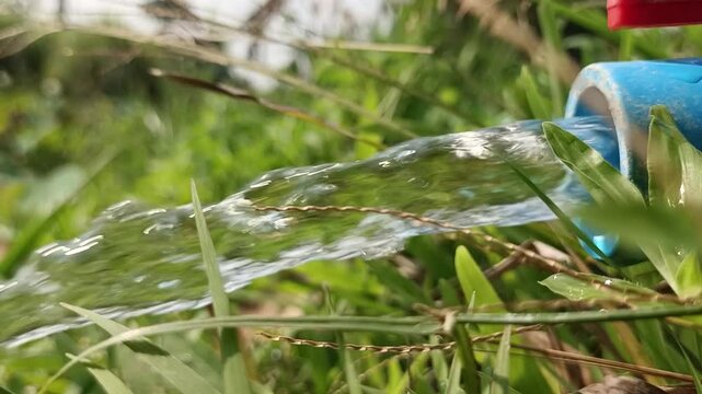 Turn water from the pipe onto the agricultural plots of the rice fields