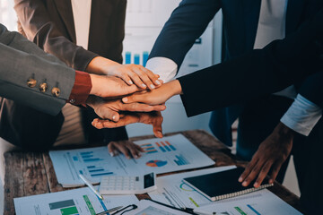 Business handshake for teamwork of business merger and acquisition,successful negotiate,hand shake,two businessman shake hand with partner to celebration partnership and business deal concept.