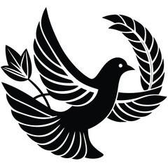 Silhouette of Dove with Olive Branch – Peace Symbol Vector Icon