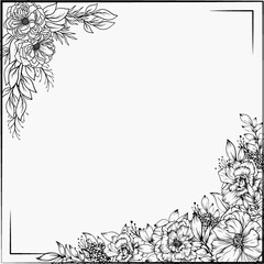 Floral doodle frame with flowers white background card