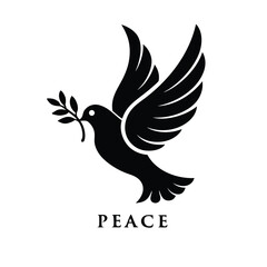 Silhouette of Dove with Olive Branch – Peace Symbol Vector Icon