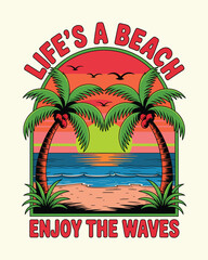 Obraz premium Summer Beach Vector Art & Illustration, Tropical Beach T-Shirt Design