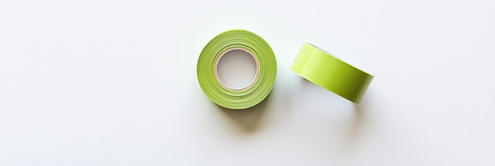 Obraz premium Two rolls of light green tape on a white background